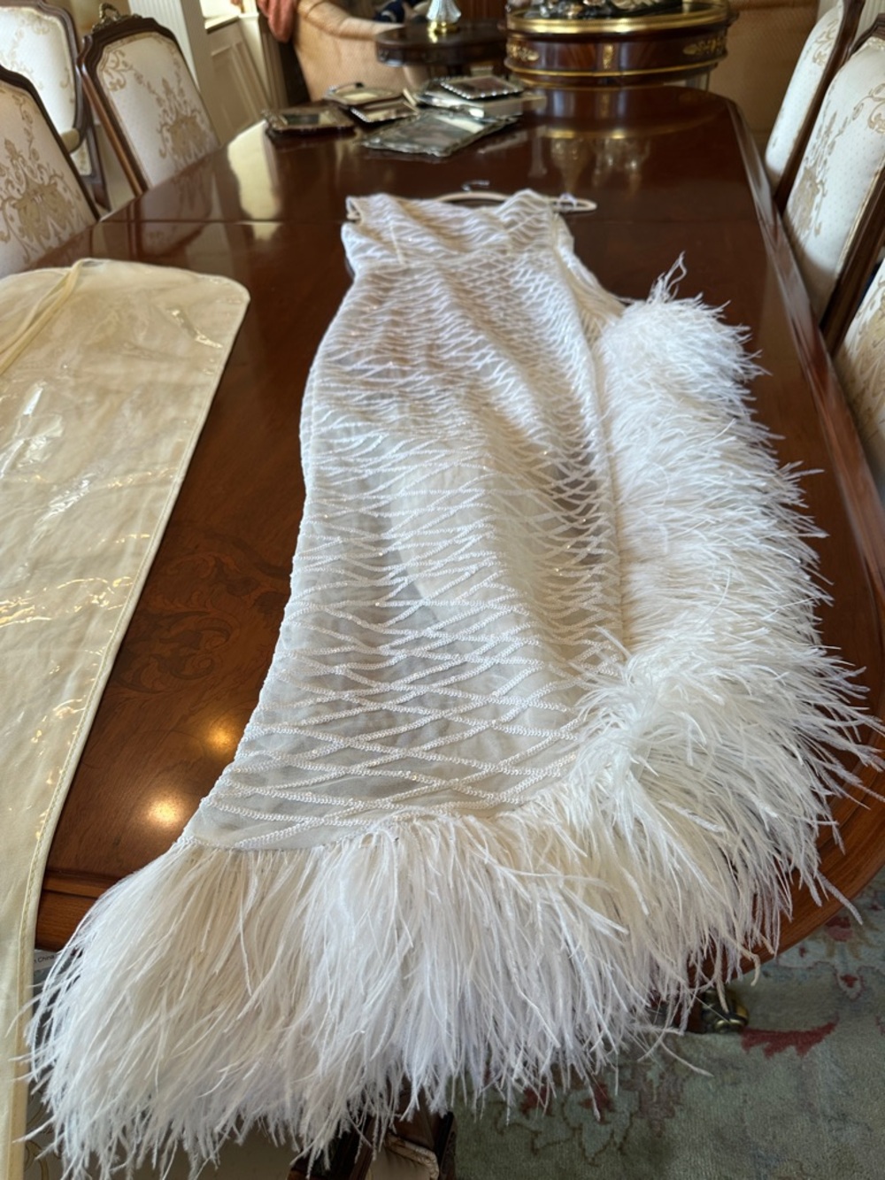 Bronx and Banco White One-Shoulder High-Low Feather Trim Dress - Picture 8 of 9